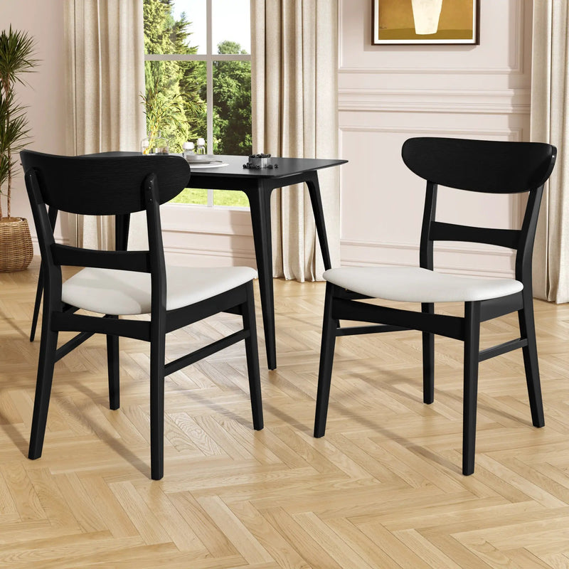 Set of 2 Mid-Century Dining Chairs - Upholstered Seat, Rubberwood Legs by HouseOfZazla