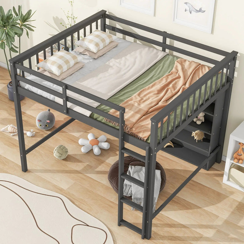 Loft Bed With 8 Open Storage Shelves And Built In Ladder by HouseOfZazla
