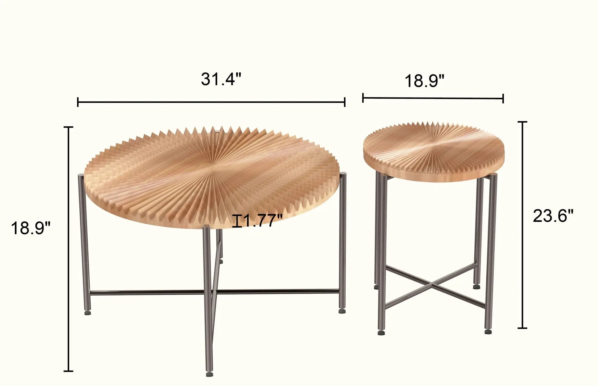 Radial - Pattern Coffee And End Table Set Waterproof Cover, Distressed Cylindrical Design (Set of 2) by HouseOfZazla