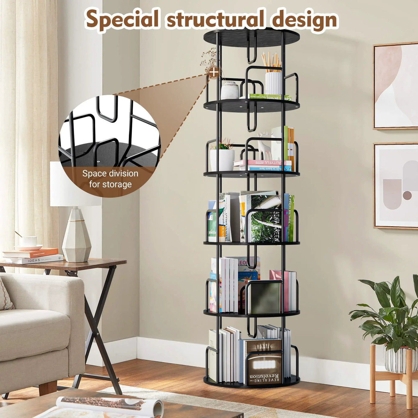 Rotating Bookshelf Tower 5 Tier Spinning 360 Degree Revolving Storage Shelf by Unique Piece Furniture