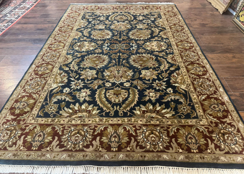 Indian Agra Rug 6x9, Floral, Traditional Rug, Dark Green Maroon Tan by Jewel Rugs