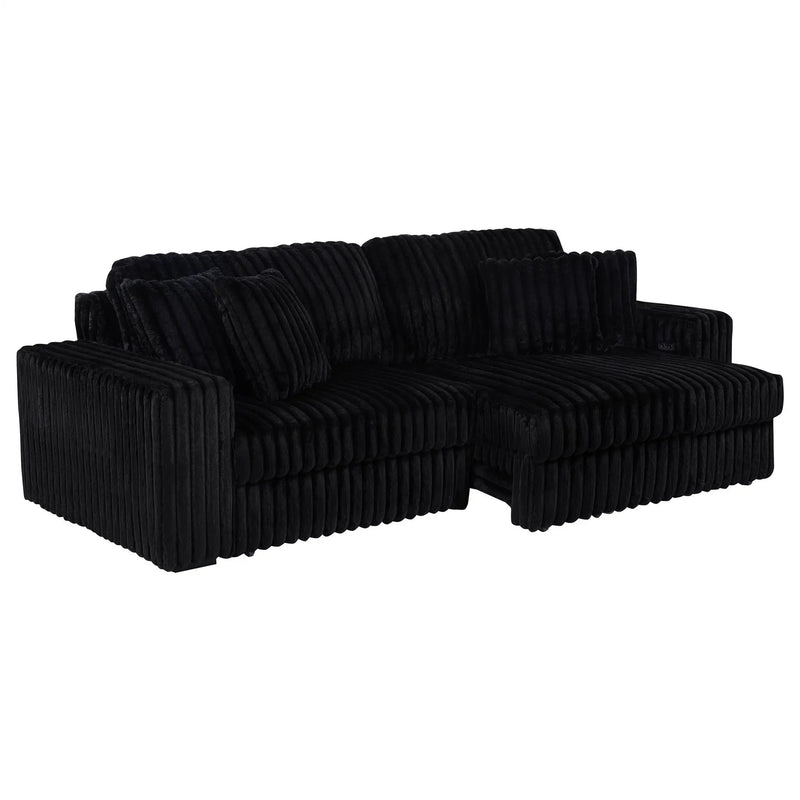 Jacana Corduroy Upholstered Dual Power Chaise Sofa Black by Unique Piece Furniture