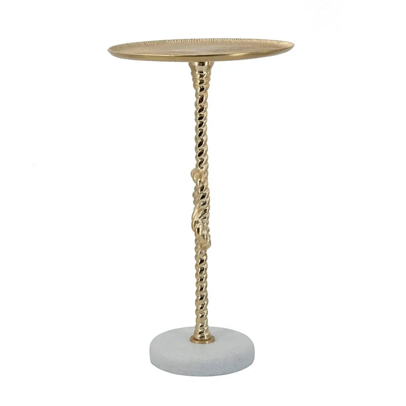 13.8x13.8x24 Gold Side Table with Rope Knot Design and White Marble Base by HouseOfZazla