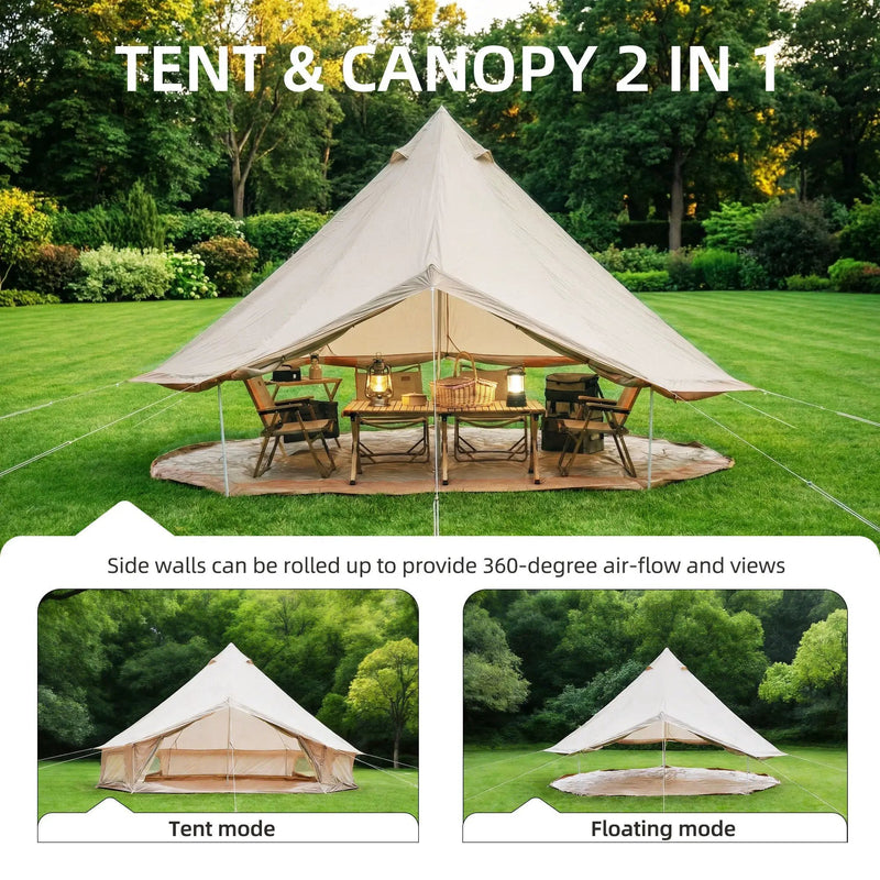 4 Season Bell Tent 13.1FT, Beige Waterproof Glamping Yurt Tent by HouseOfZazla