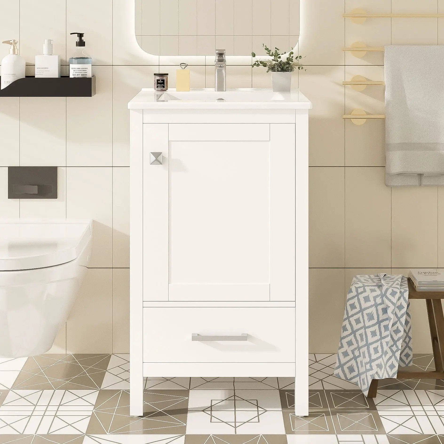 Bathroom Vanity With Ceramic Sink, Soft Close Drawers, Door Organizer, Divider Drawer, Adjustable Foot Pads by HouseOfZazla