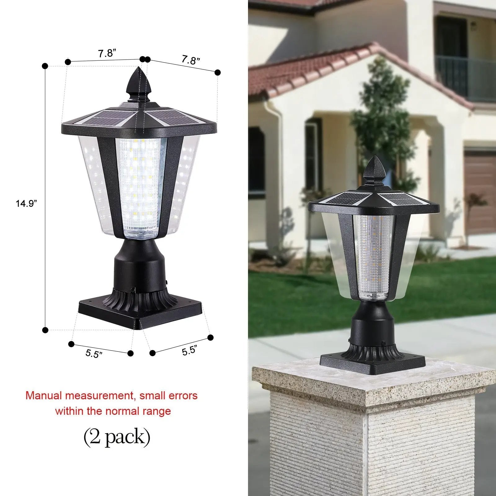 15' Solar Powered Outdoor Lantern, Modern Garden Light with LED (2-Pack) by HouseOfZazla