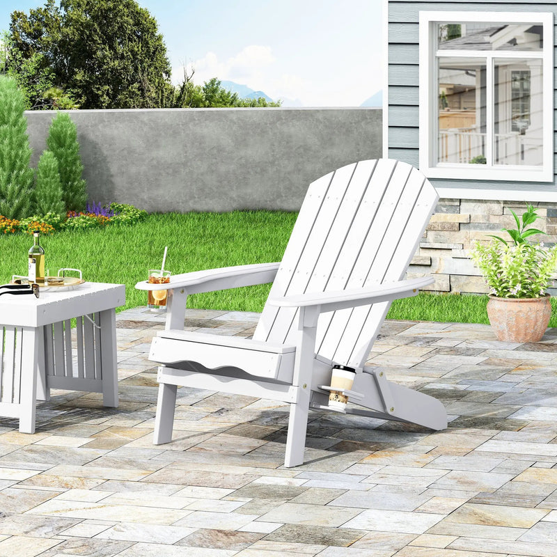 Zenithia Outdoor Foldable Adirondack Chair with 2 Cup Holders, White by HouseOfZazla