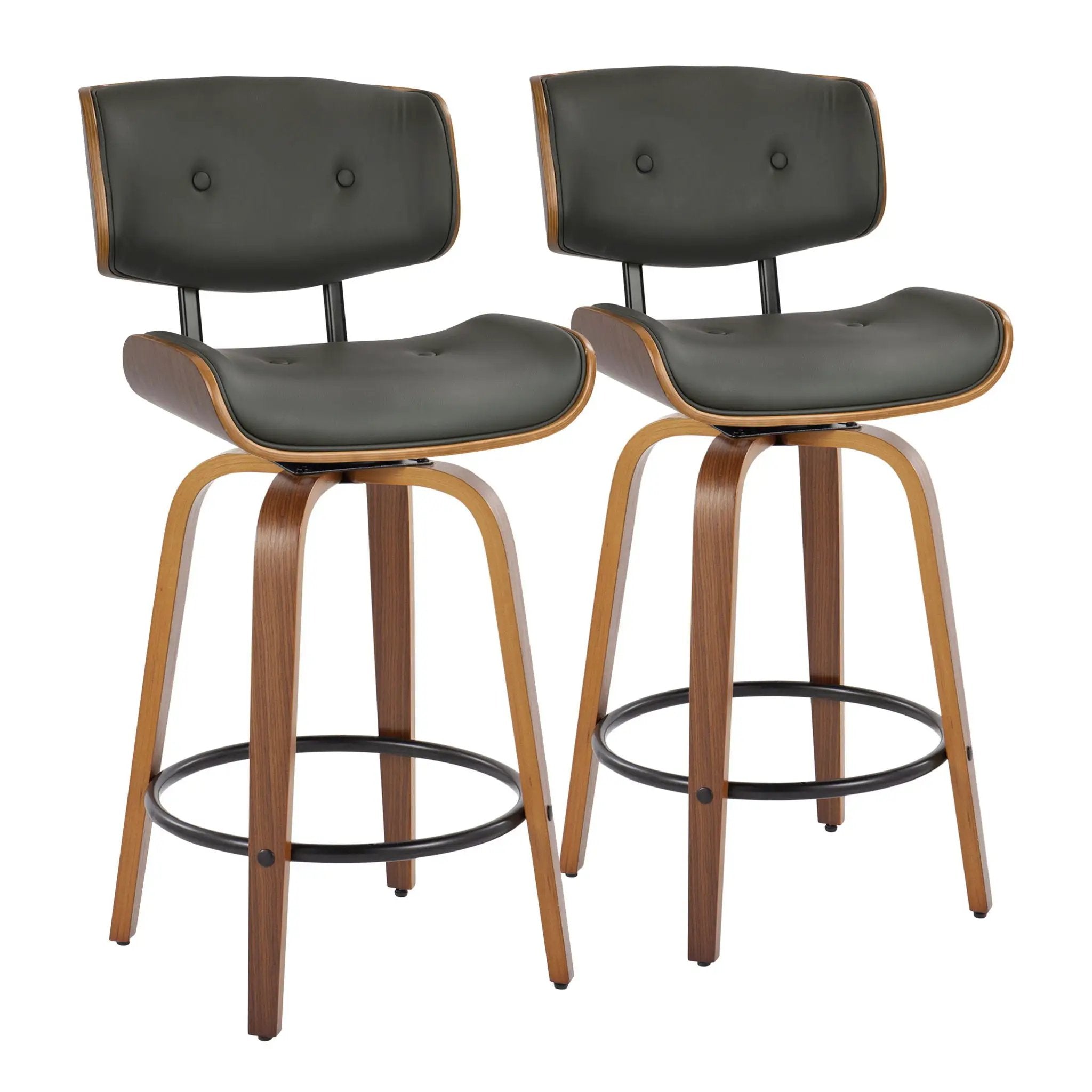 Lombardi - Mid-Century Modern Fixed Height Counter Stool With Swivel With Round Footrest (Set of 2) by Unique Piece Furniture
