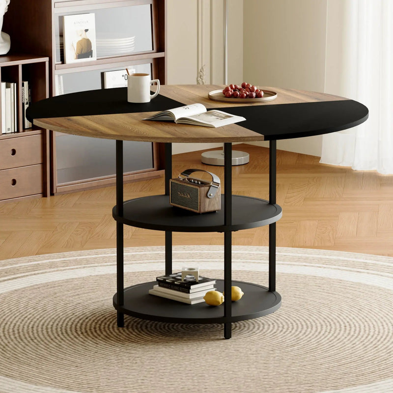 Diameter - Modern Splicing Circular Dining Table Double Layer Storage - Wood / Black by Unique Piece Furniture