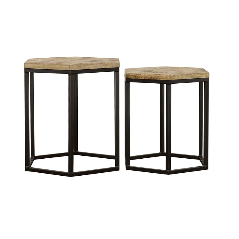 2 Piece Nesting Table With Hexagon Base - Brown by HouseOfZazla
