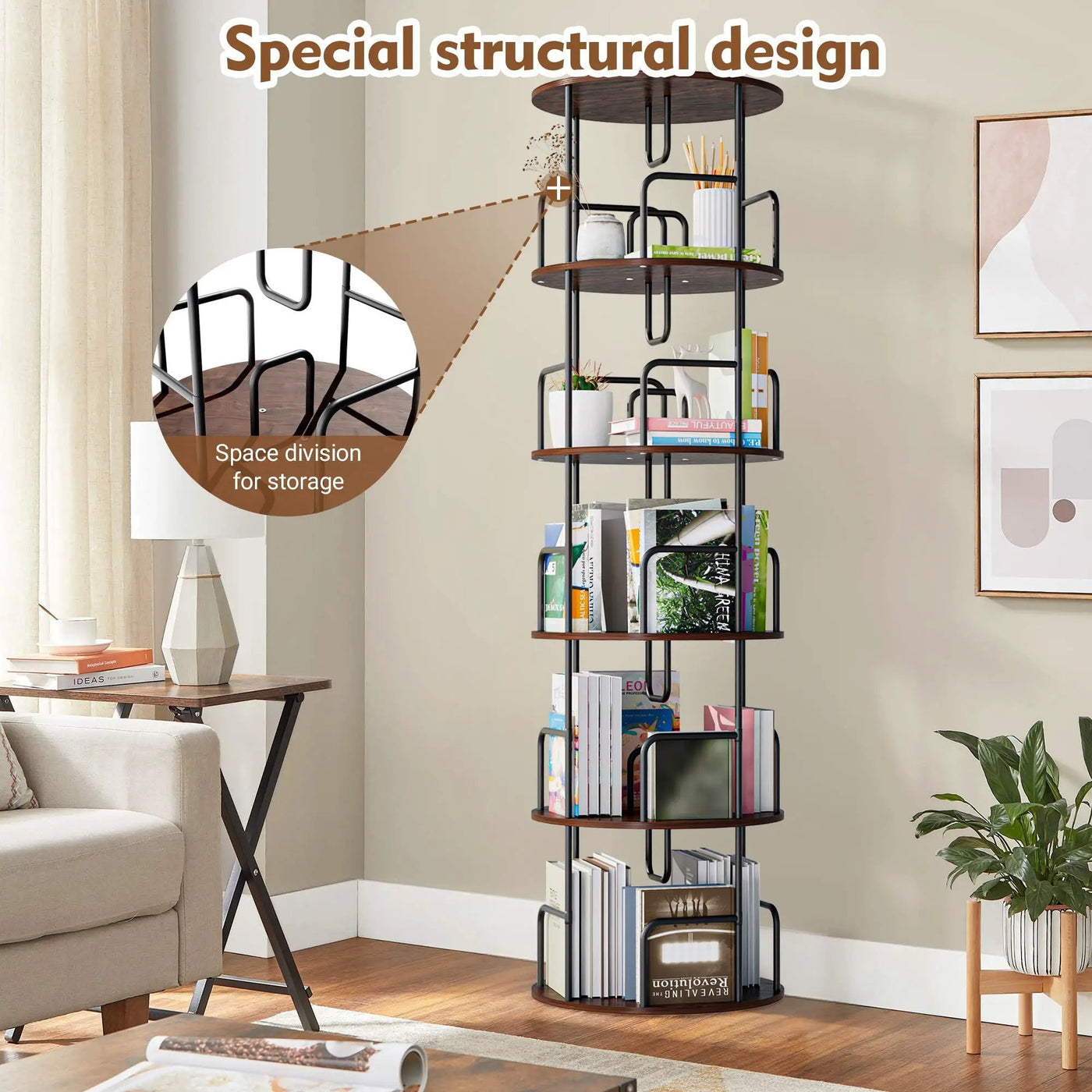 Rotating Bookshelf Tower 5 Tier Spinning 360 Degree Revolving Storage Shelf by Unique Piece Furniture
