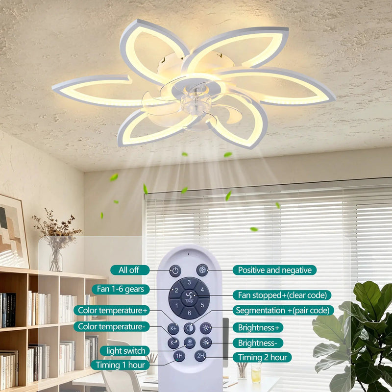 30" White Flower 6 Speeds Flush Mount Ceiling Fan by HouseOfZazla