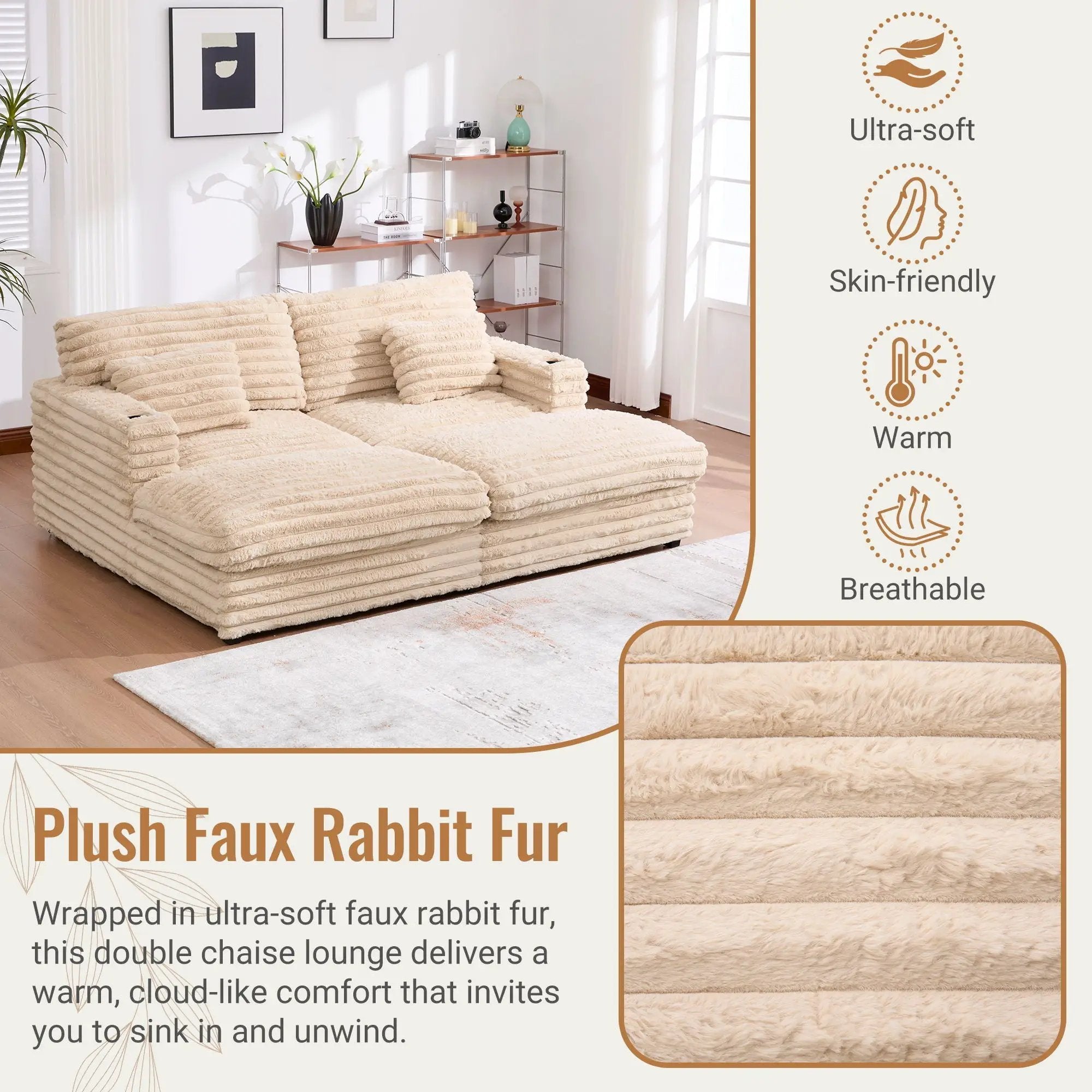 Oversized Double Chaise Lounge Sofa Bed With USB Ports And Cup Holders by Unique Piece Furniture