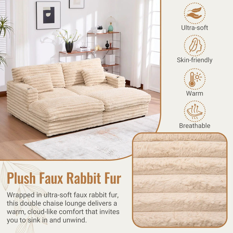 Oversized Double Chaise Lounge Sofa Bed With USB Ports And Cup Holders by Unique Piece Furniture