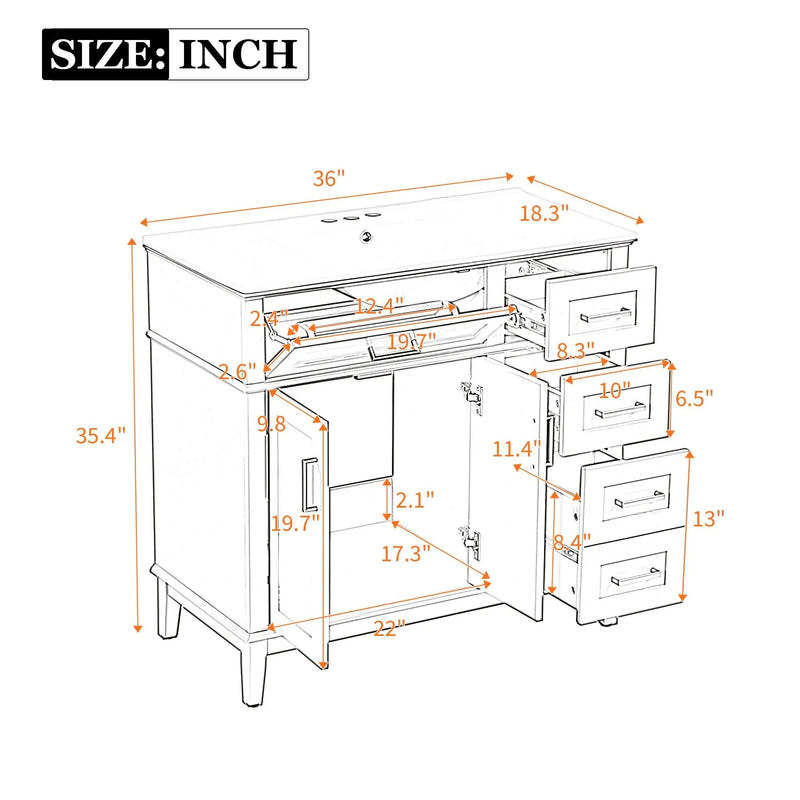 36" Gray Modern Bathroom Vanity with Ceramic Sink by HouseOfZazla