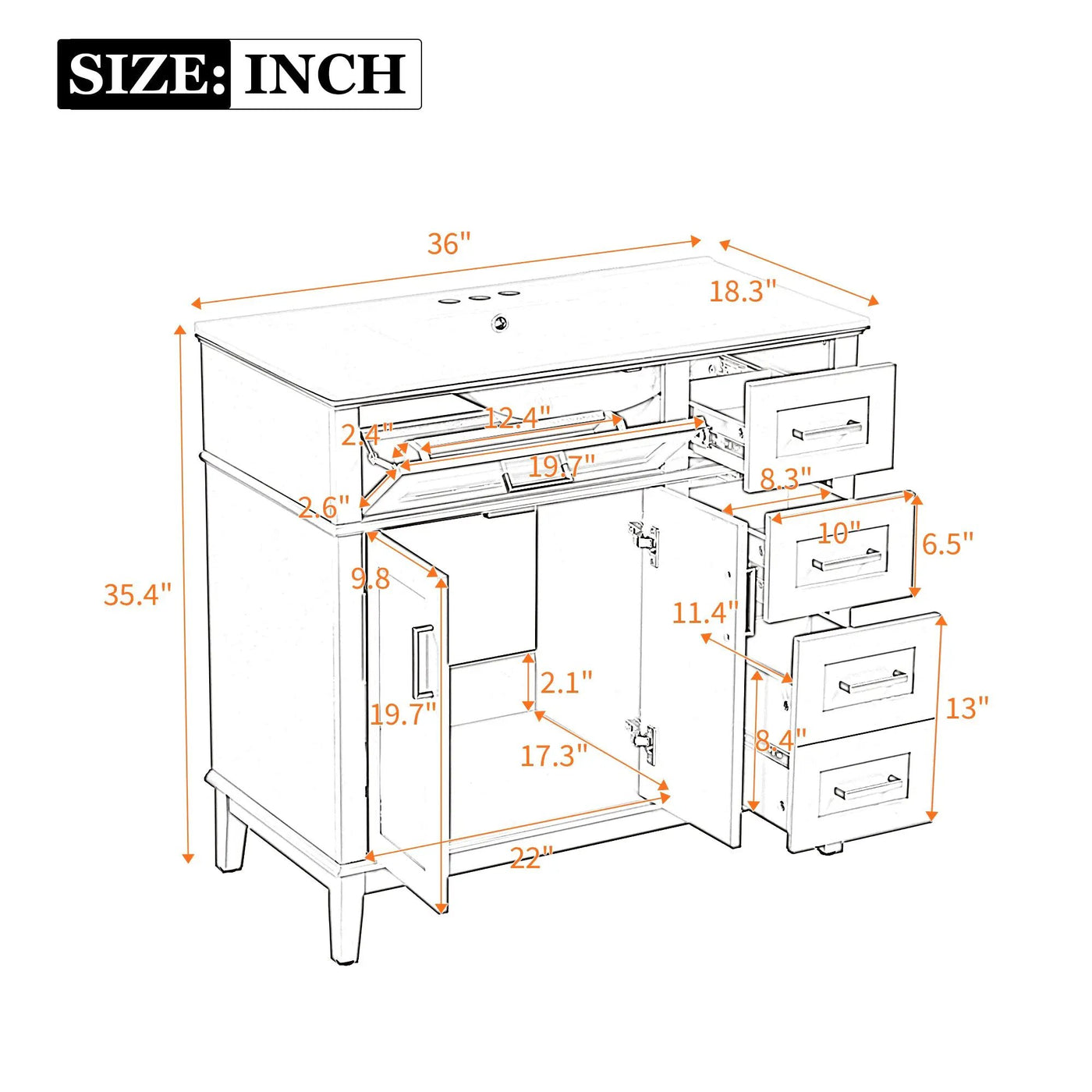 36-Inch White Modern Bathroom Vanity with Ceramic Sink by HouseOfZazla