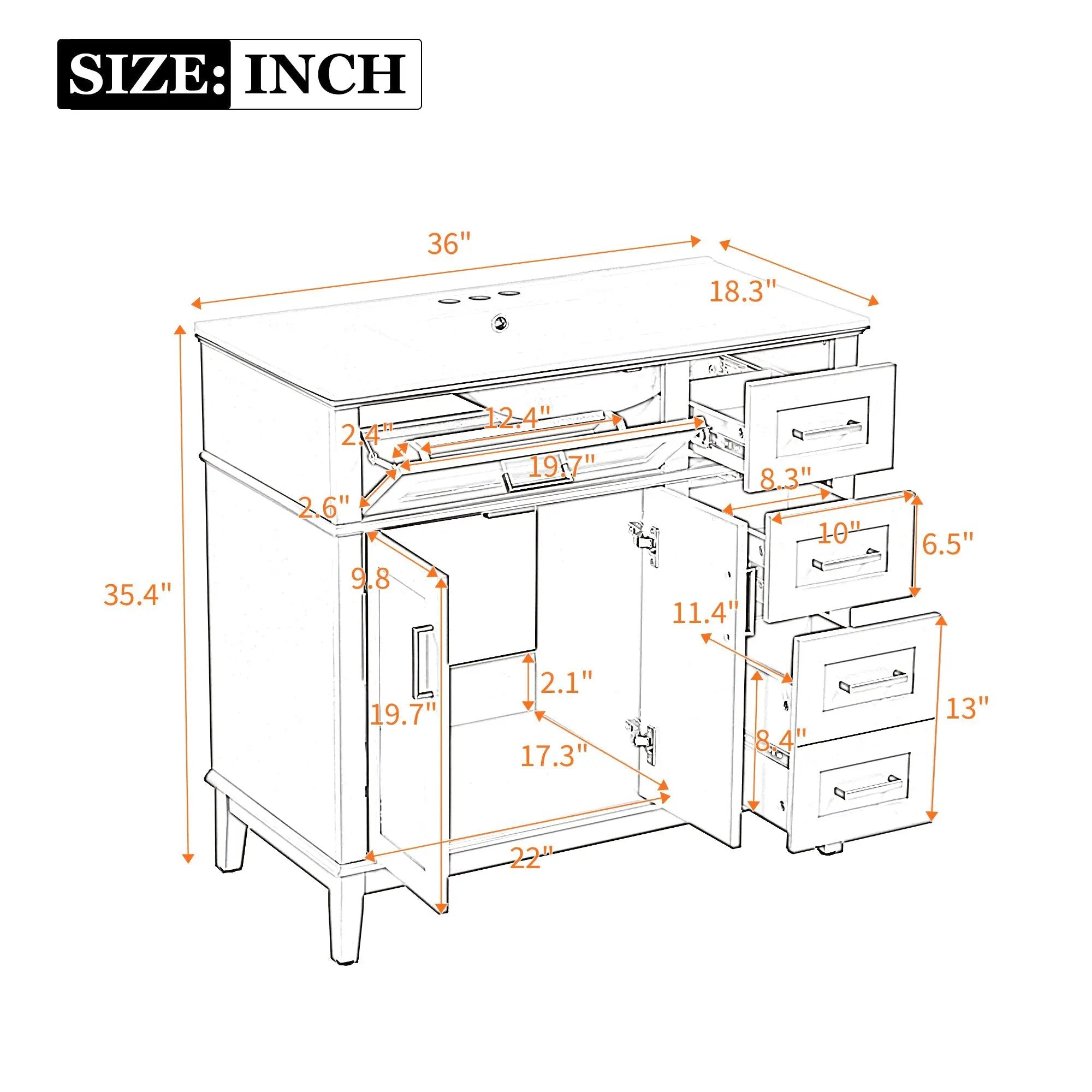 36-Inch White Modern Bathroom Vanity with Ceramic Sink by HouseOfZazla