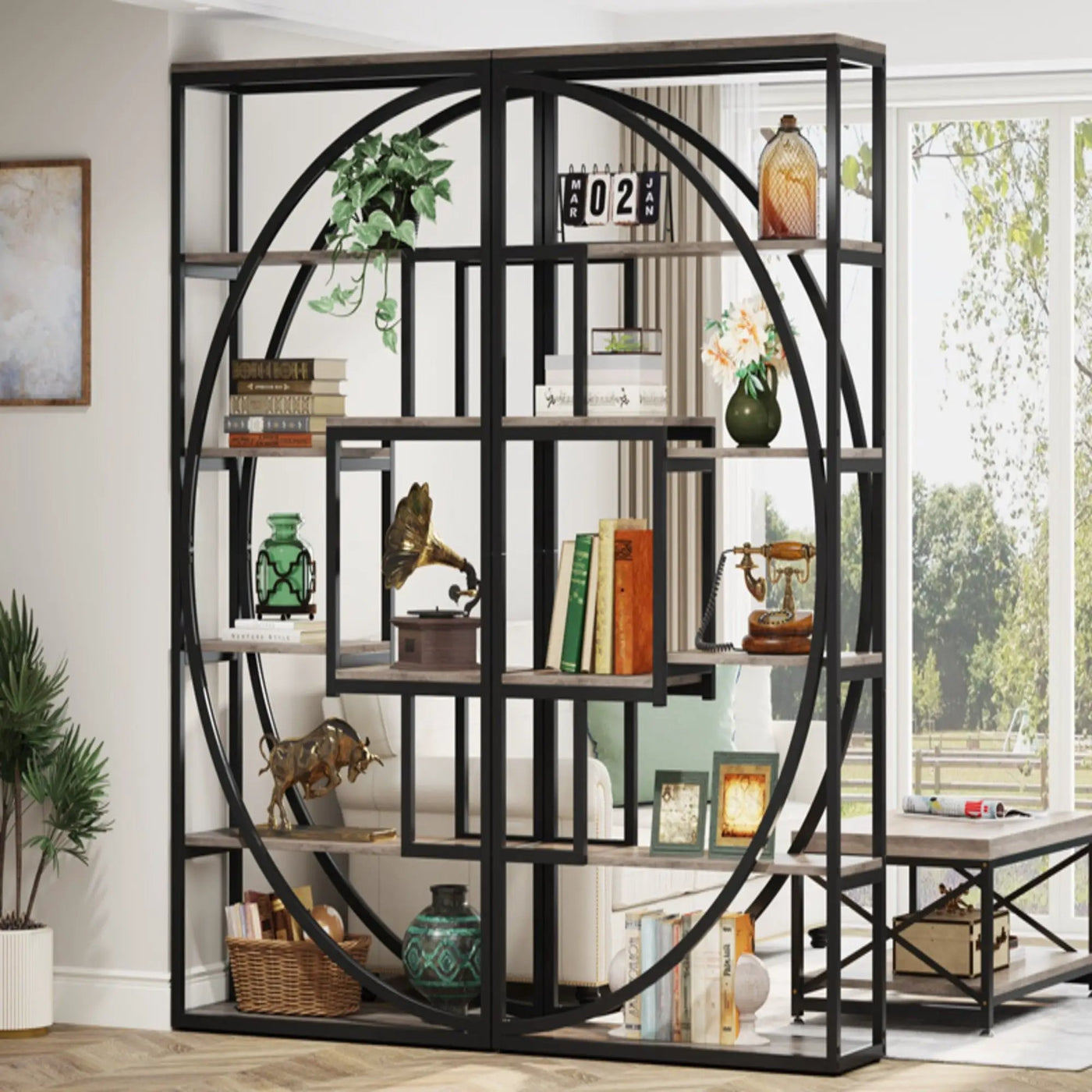 5 Tier Etagere Bookshelf With 8 Open Shelves Organizer For Living Room by HouseOfZazla