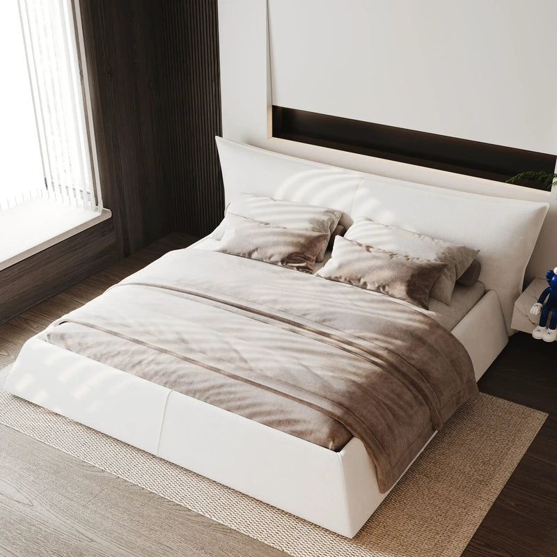 Upholstered Platform Bed With Special Shaped Headboard