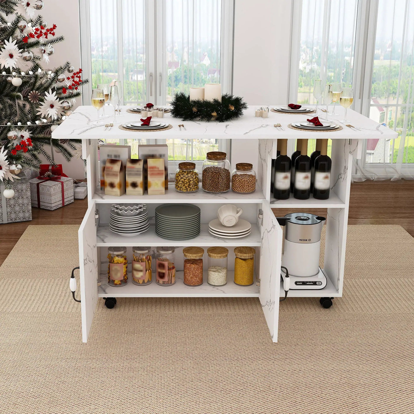 Multi Functional Folding Table With Storage Shelves And Wheels by Unique Piece Furniture