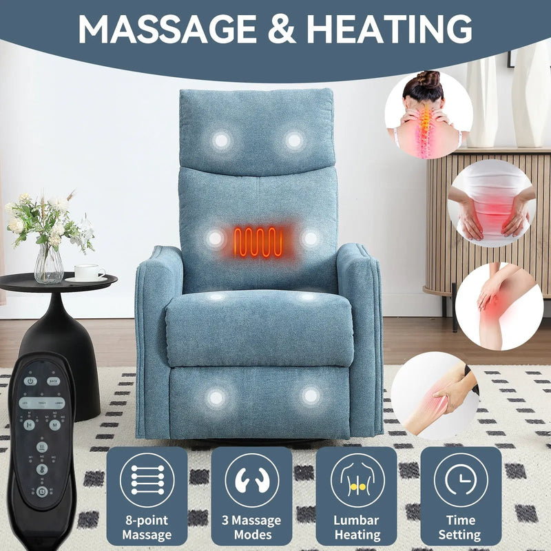 Heat Massage Manual Recliner Chair with Rocker and Swivel in Fabric for Living Room by HouseOfZazla