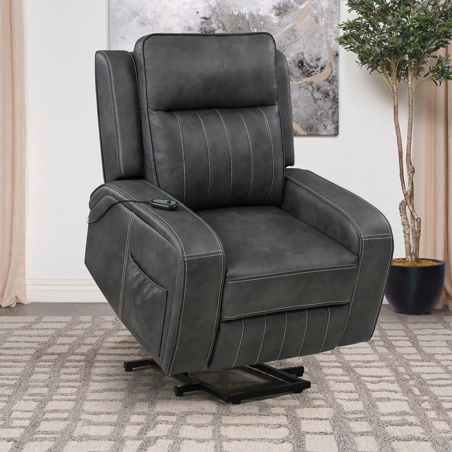 Mckinley - Upholstered Power Lift Recliner Chair With Remote Control - Gray by HouseOfZazla