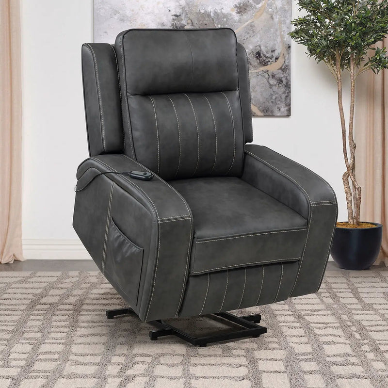 Mckinley - Upholstered Power Lift Recliner Chair With Remote Control - Gray by HouseOfZazla