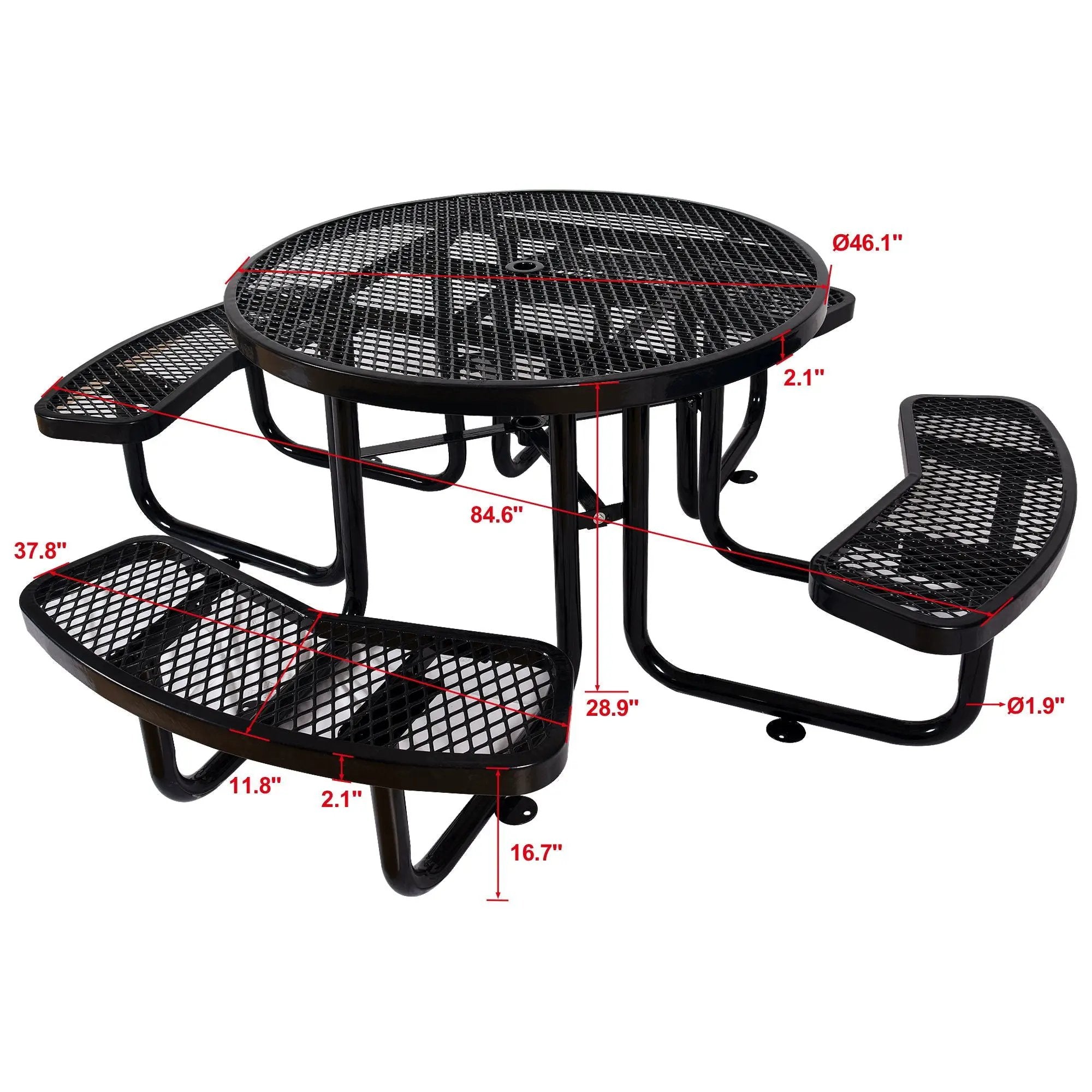 Round Outdoor Steel Picnic Table With Umbrella Pole by Unique Piece Furniture