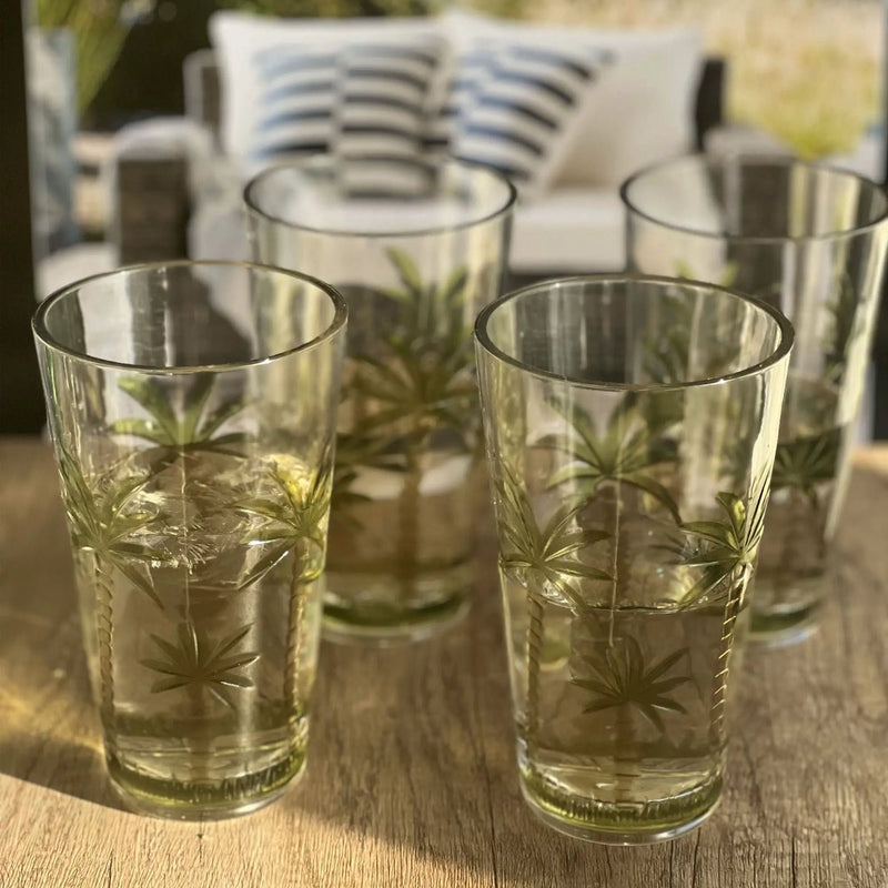 Palm Tree Design Acrylic Hi Ball Glasses Plastic, Bpa Free (Set of 4), 20Oz - Clear by HouseOfZazla