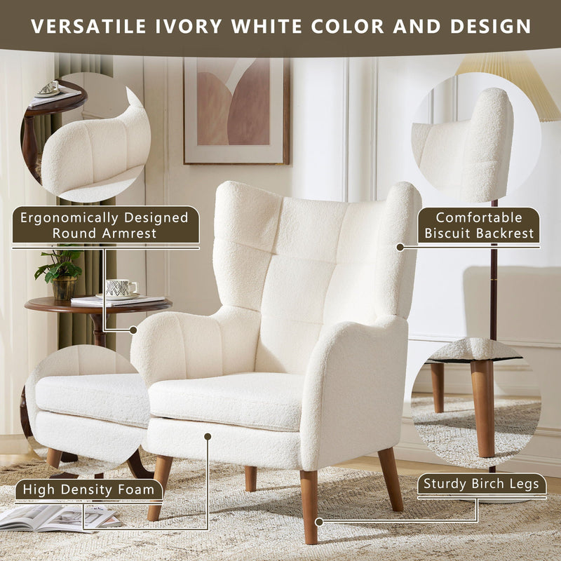 Accent Chair With Birch Wood Legs - White by HouseOfZazla