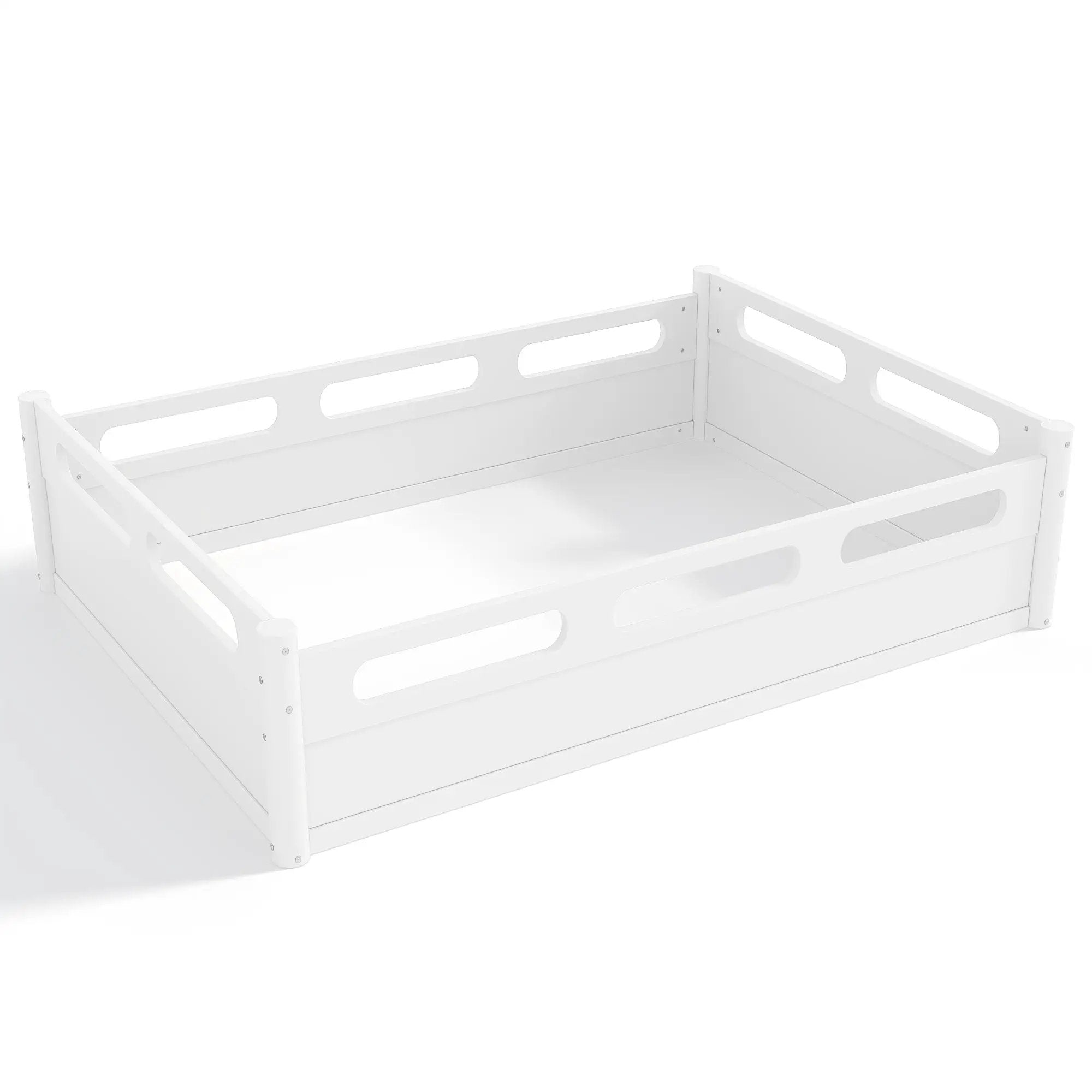 Full Size Floor Platform Bed with Full-length Guardrails by HouseOfZazla