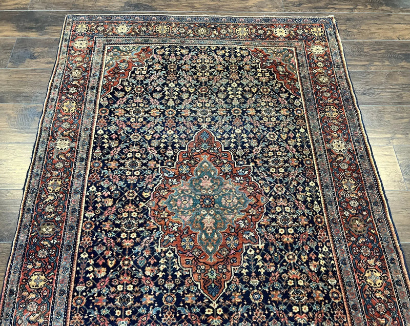 Persian Rug 4x7 Antique Sarouk Farahan Carpet, Navy Blue and Red Wool Rug by Jewel Rugs