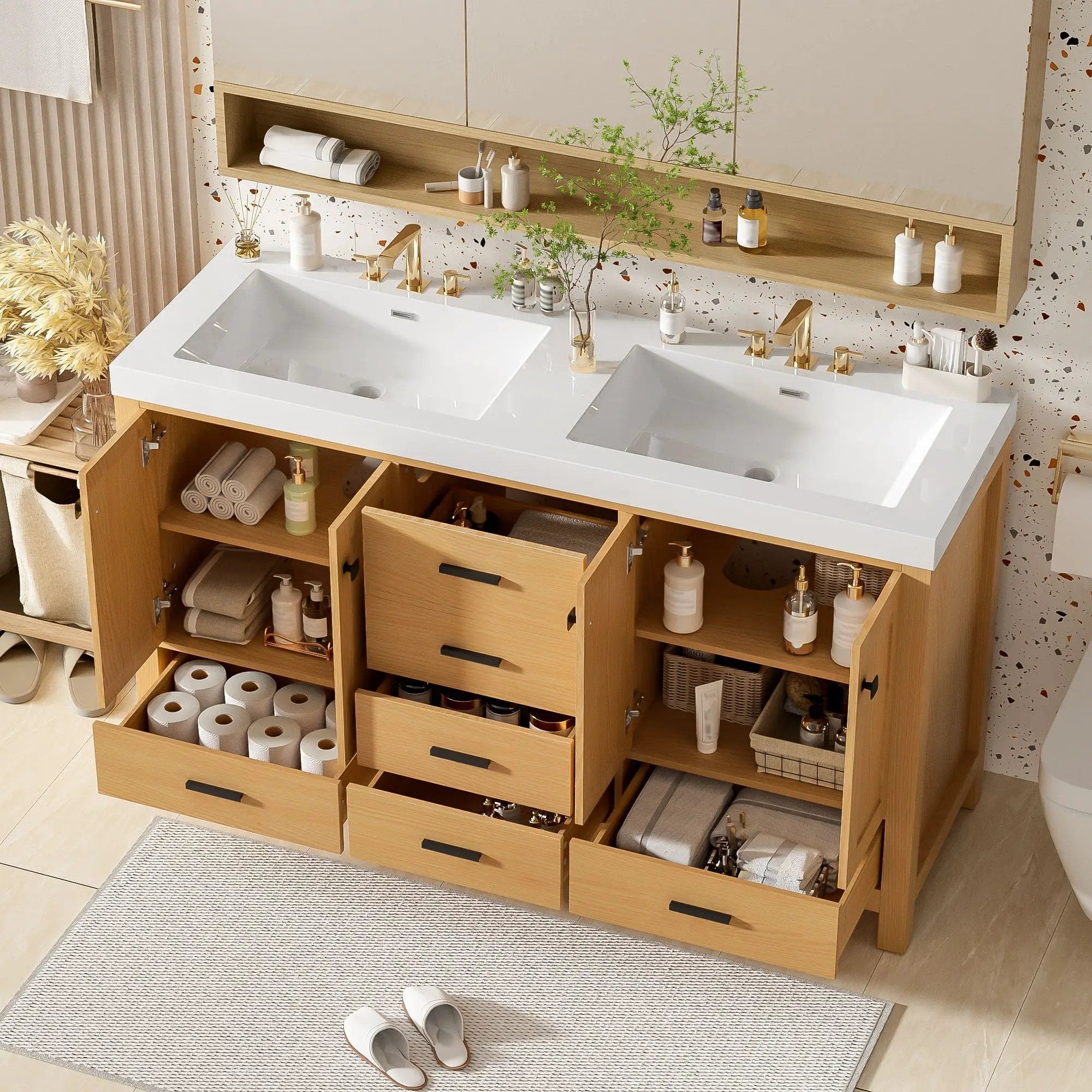 Bathroom Vanity With Double Sink, Soft Close Doors & Drawers Handles - Wood by Unique Piece Furniture