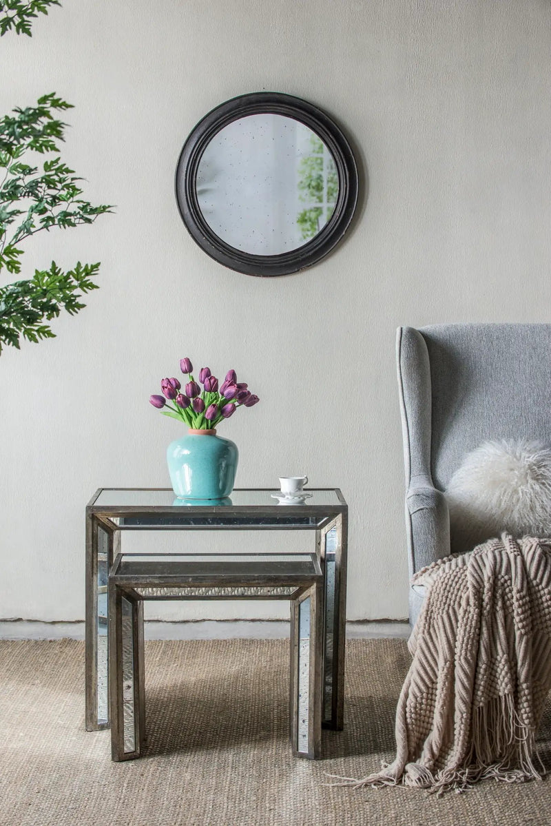 Circle Wall Mirror With Wooden Frame, Antique Classic Accent Mirror, For Living Room - Black by Unique Piece Furniture