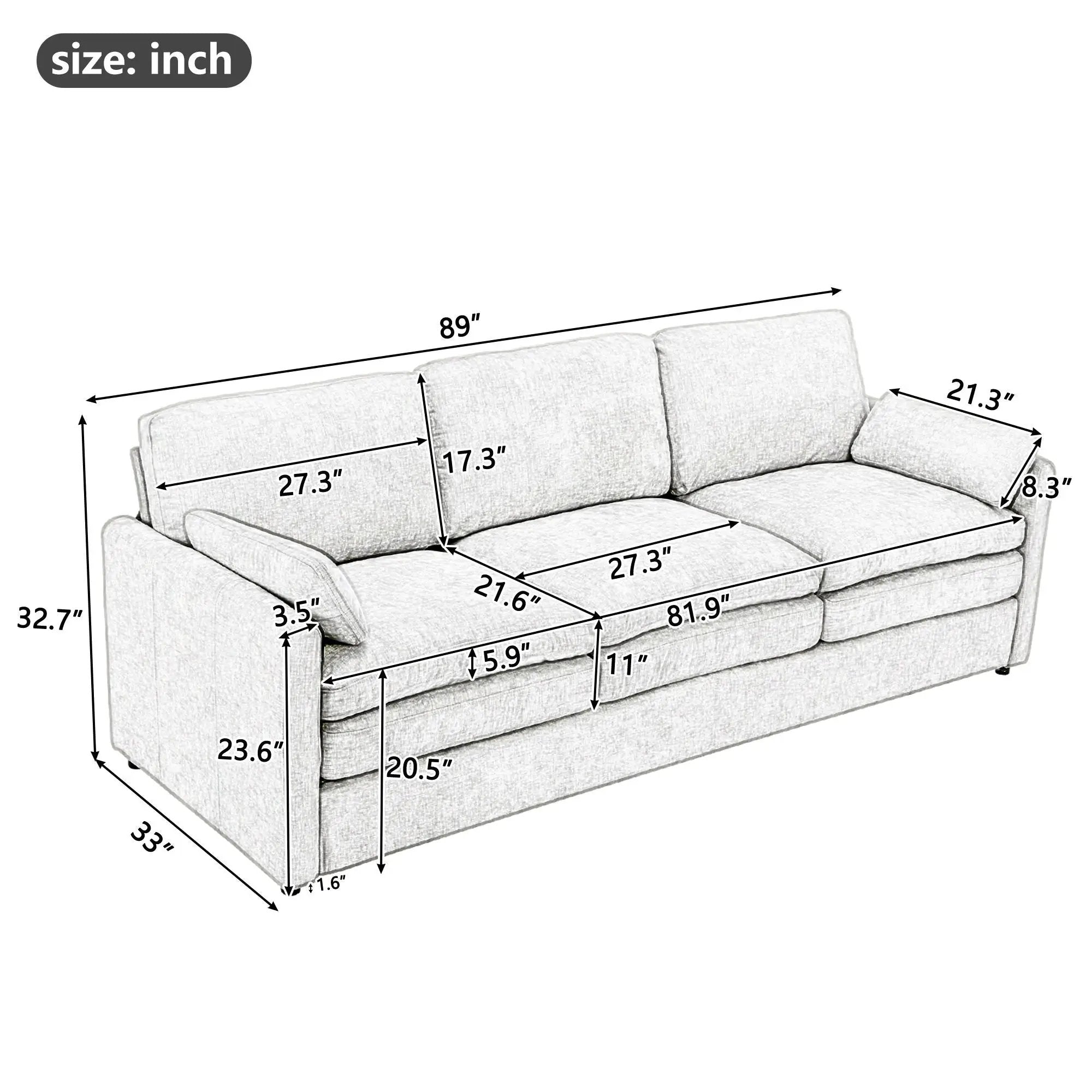 Cozy Upholstered 3 Seater Sofa With Double Cushion by HouseOfZazla