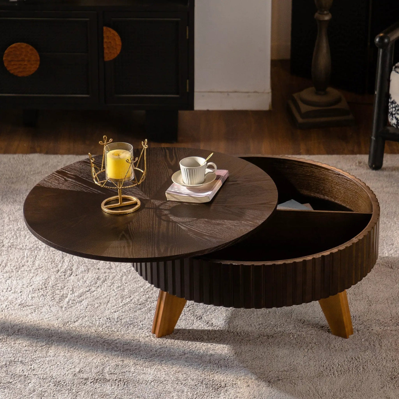 Round Retro Coffee With Solid Wood Legs by HouseOfZazla