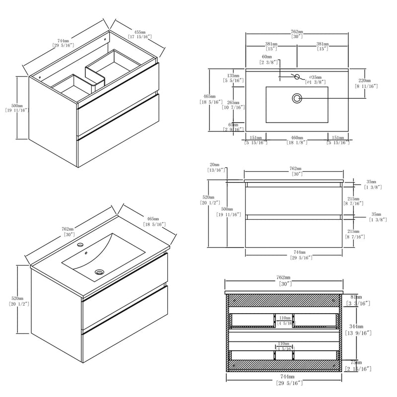 30 Inch Floating Bathroom Vanity with Sink, Soft-Close Drawer, Ceramic Sink, Plywood by HouseOfZazla