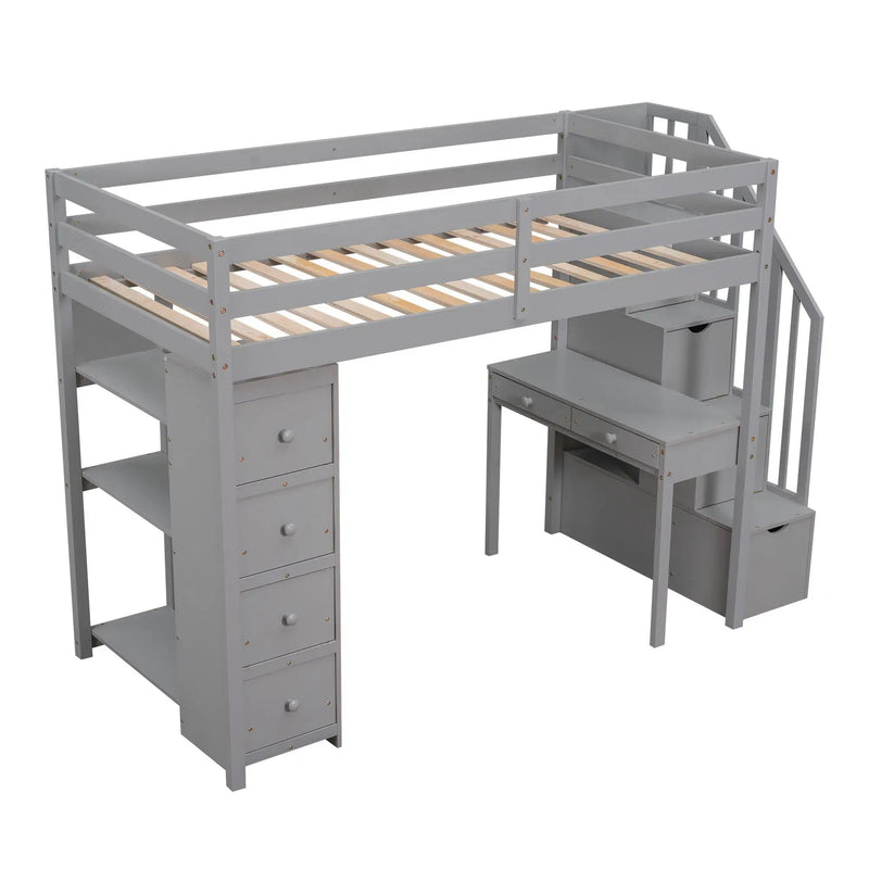 Loft Bed With Storage Drawers, Desk And Stairs With Shelves by HouseOfZazla