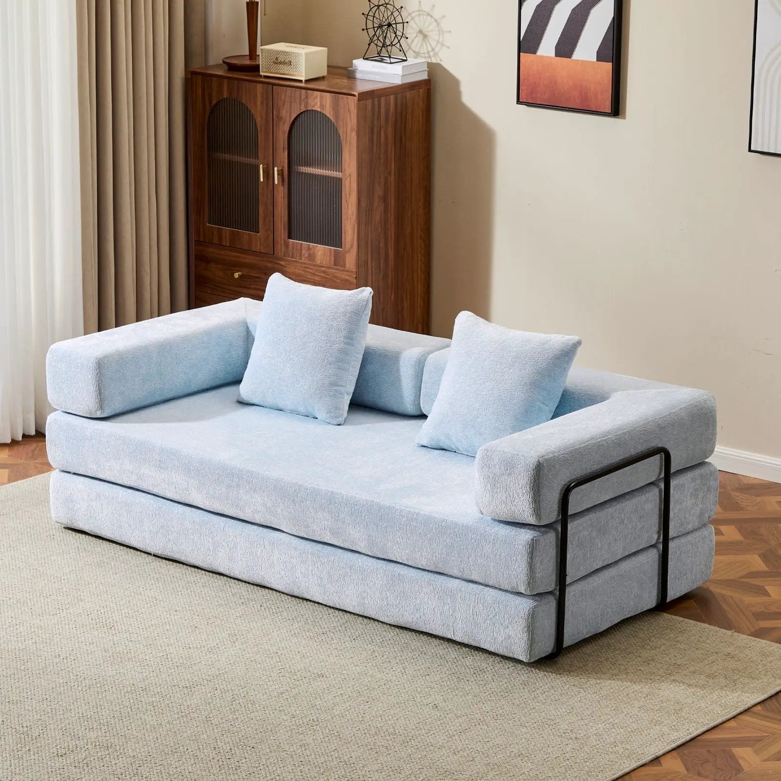Convertible Floor Sofa Bed With Pillow Back Support Armrest by Unique Piece Furniture