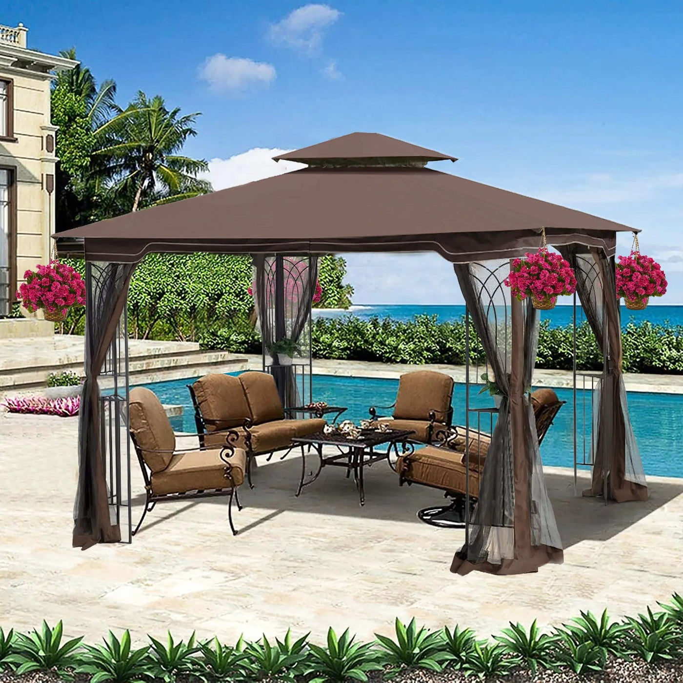 Patio Gazebo Tent With Ventilated Double Roof And Mosquito Net by Unique Piece Furniture
