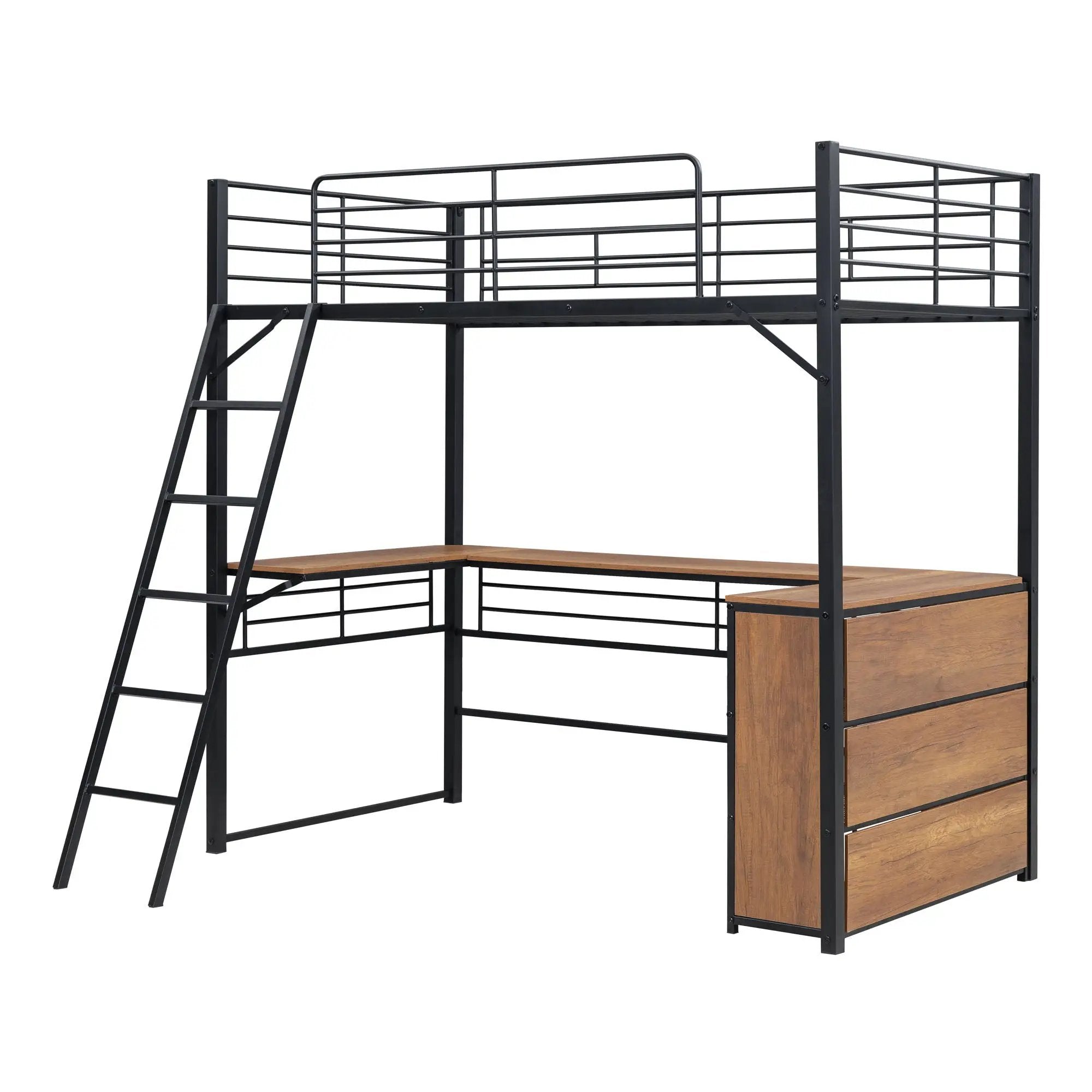 Loft Bed & 3 Layers Of Shelves And L-Shaped Desk by HouseOfZazla