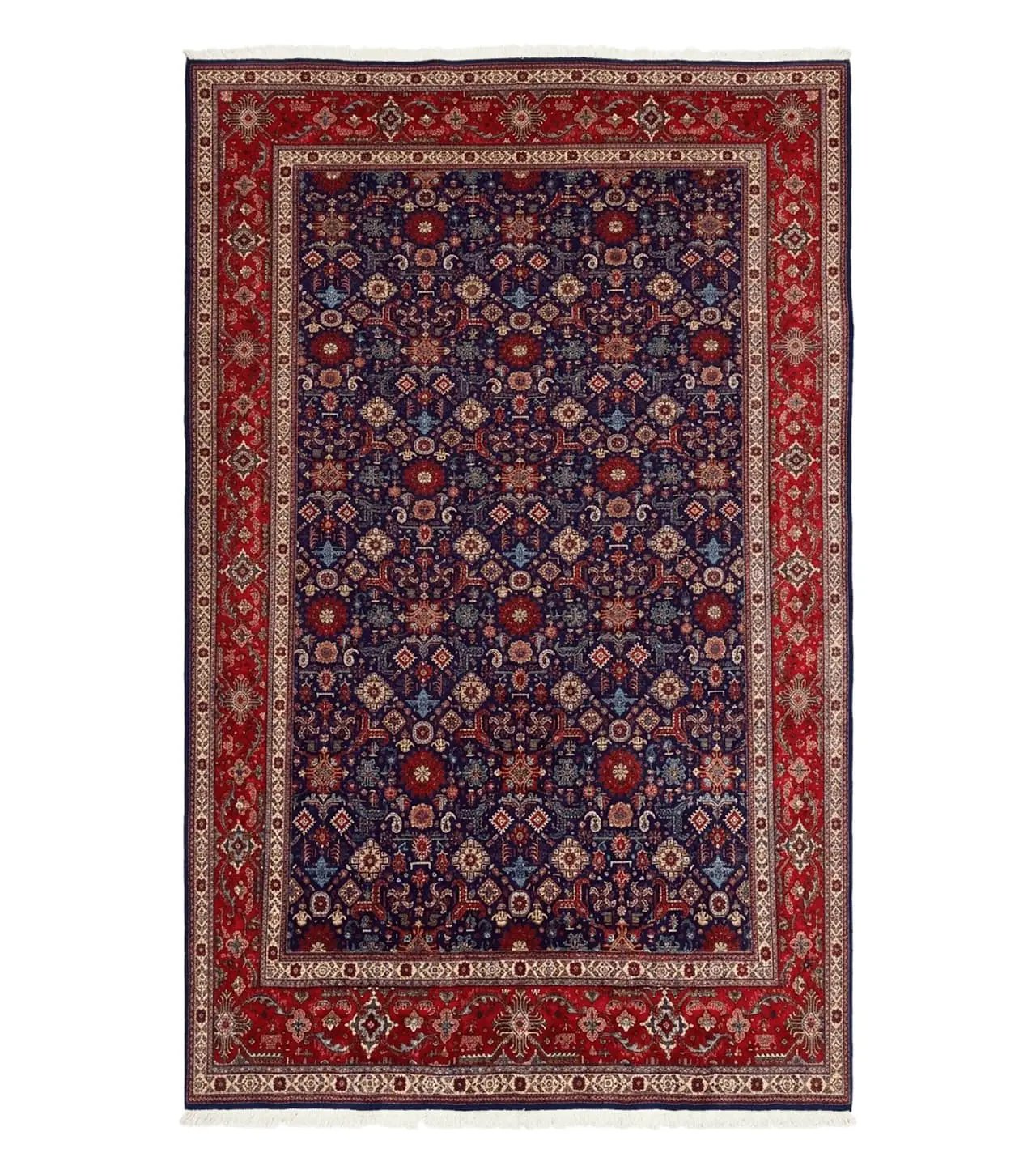 Large Persian Tabriz Rug 10x16, Navy Blue and Red, Allover Pattern, Vintage Hand Knotted Wool Carpet by Jewel Rugs