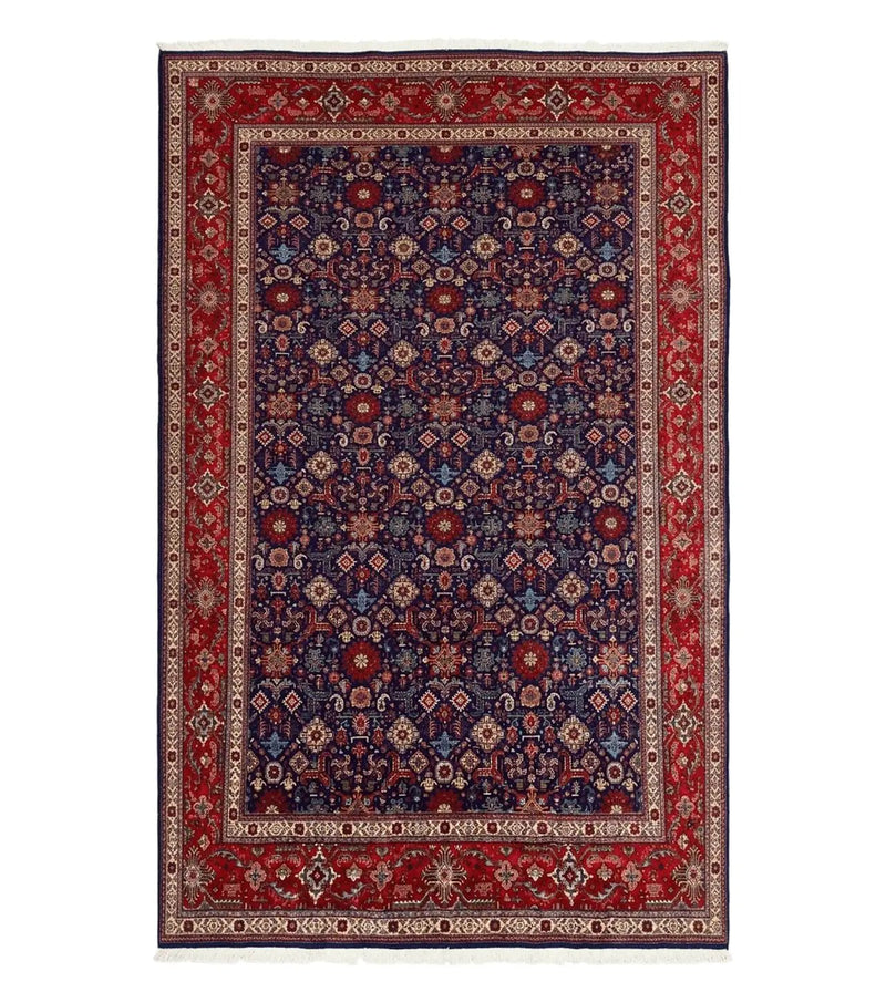 Large Persian Tabriz Rug 10x16, Navy Blue and Red, Allover Pattern, Vintage Hand Knotted Wool Carpet by Jewel Rugs