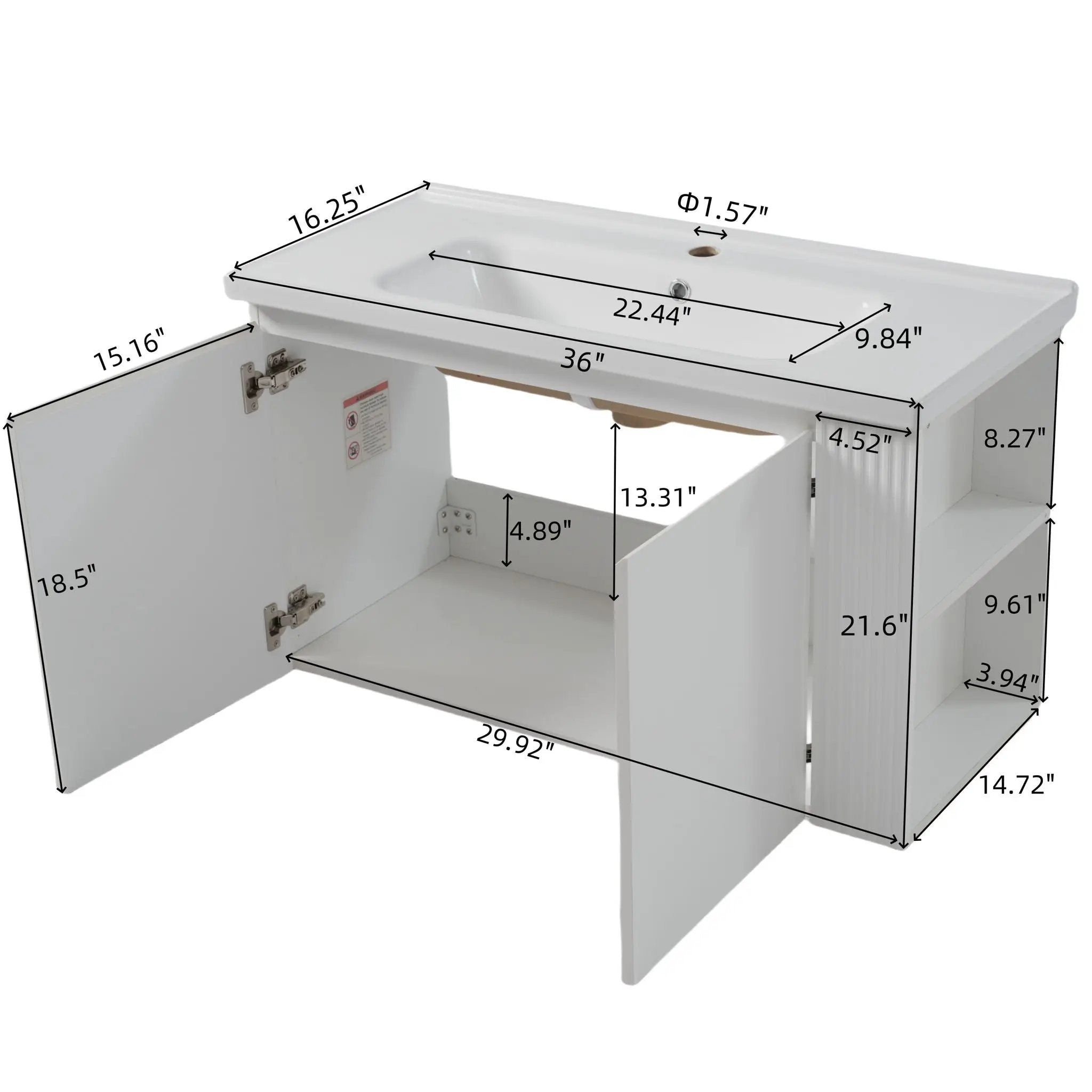 Wall Mounted Bathroom Vanity With Sink, 2 Open Shelves - White by HouseOfZazla