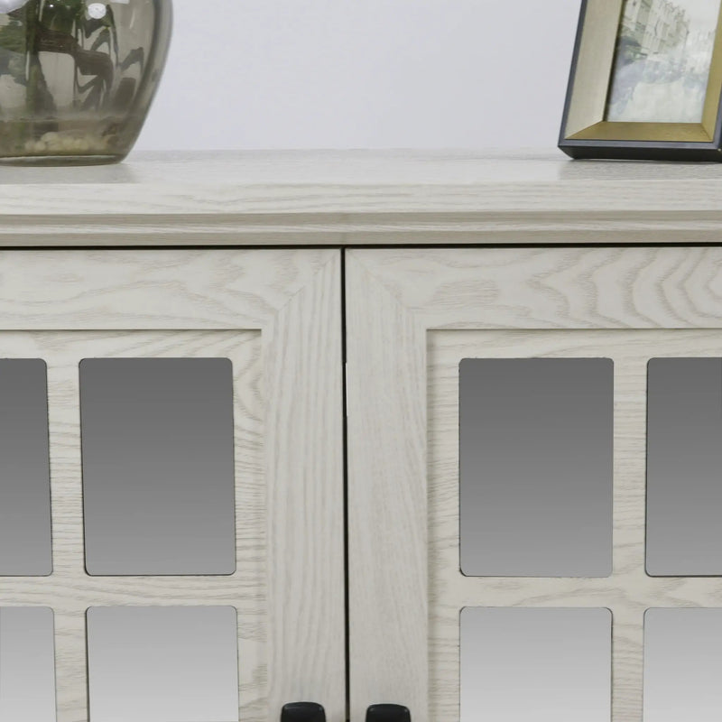 Sideboard Cabinet With Mirrored Doors, Adjustable Shelf, Metal Handles
