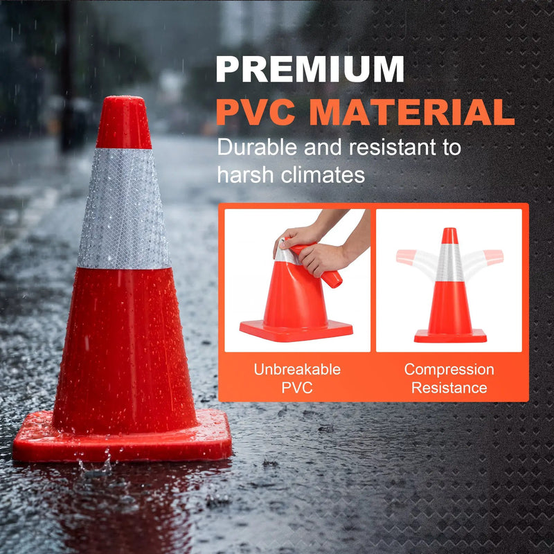 18-Inch Traffic Safety Cones, 2-Pack, PVC Road Cones with Reflective Collar by HouseOfZazla