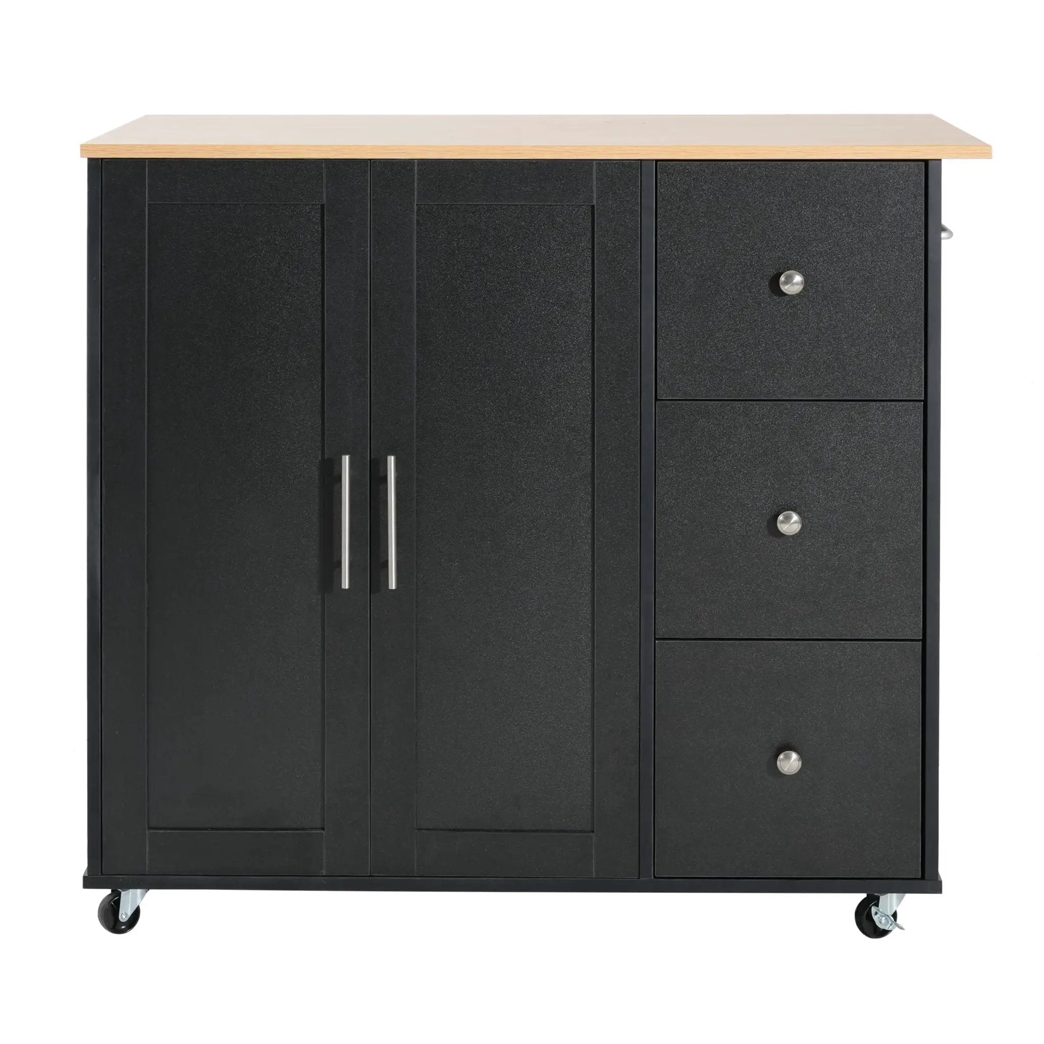 Mobile Kitchen Cart With Storage With 2 Doors, 3 Drawers & Adjustable Shelf - Black / Natural by HouseOfZazla