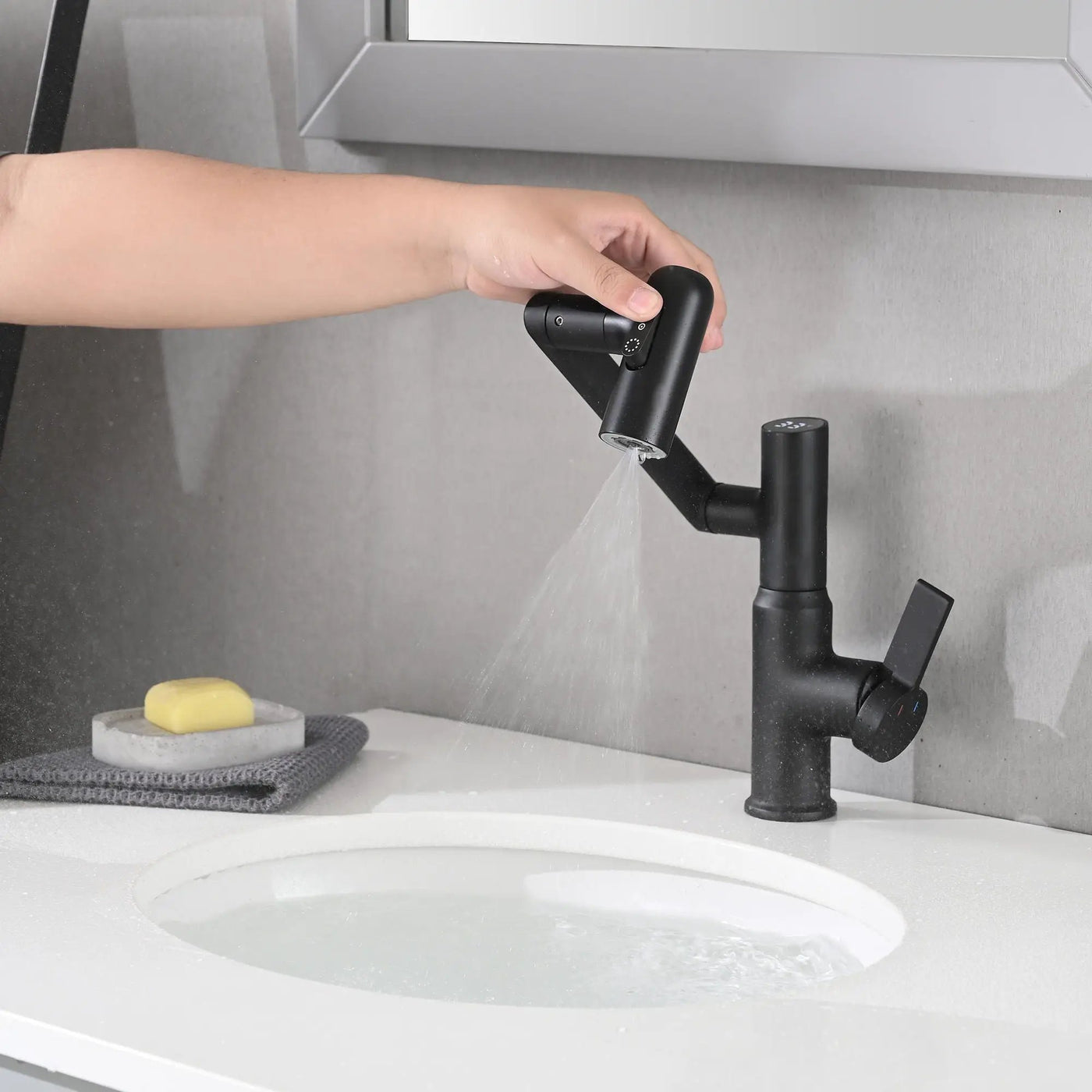 Bathroom Sink Faucet With Spray Function And Temperature Display, Anti Skid Switch, 360 Degree Rotary by HouseOfZazla