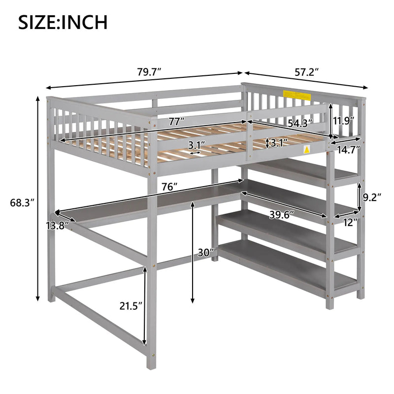 Loft Bed With Storage Shelves And Under Bed Desk by Unique Piece Furniture