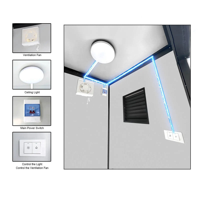 Portable Toilet Cabin - Outdoor Shower Room with Shower, Lights, Sink, and Ventilation Fan by HouseOfZazla